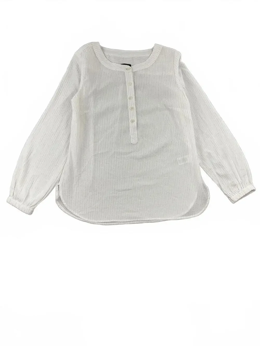 Talbots Petite White Blouse with Gold Stripes Lightweight Button Up Long Sleeve